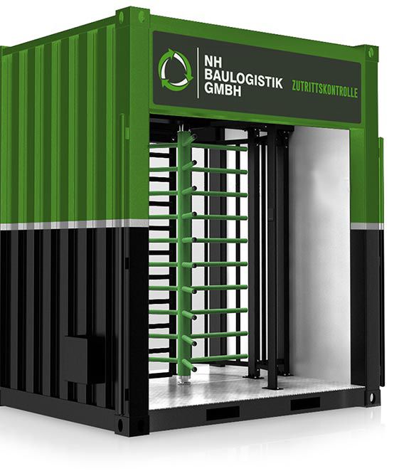 Einfache Einlasskontrolle mit dem einfach aufstellbaren Drehkreuzcontainer.